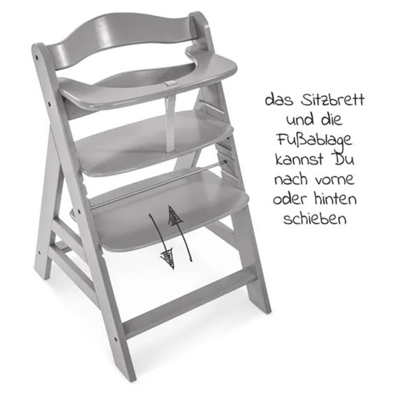 Hauck Alpha Plus Grey 4-tlg. Newborn Set - Hochstuhl + 2in1 Neugeborenen-Aufsatz & Wippe + Hochstuhlauflage - Jersey Charcoal