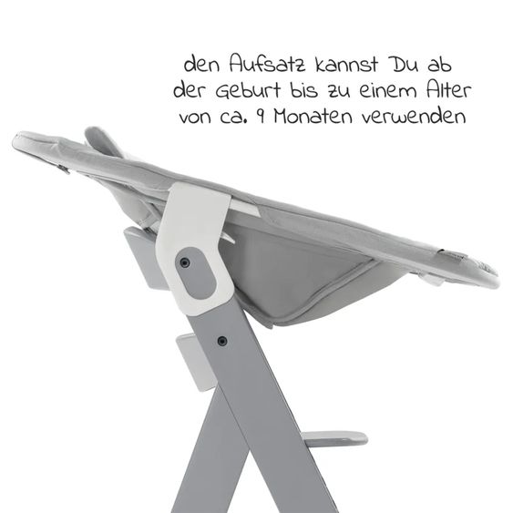 Hauck Alpha Plus Grey 4-tlg. Newborn Set Pastell Bear - Hochstuhl + Neugeborenenaufsatz & Wippe + Sitzkissen Nordic Grey