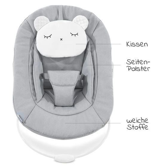 Hauck Alpha Plus Grey 4-tlg. Newborn Set Pastell Bear - Hochstuhl + Neugeborenenaufsatz & Wippe + Sitzkissen Nordic Grey