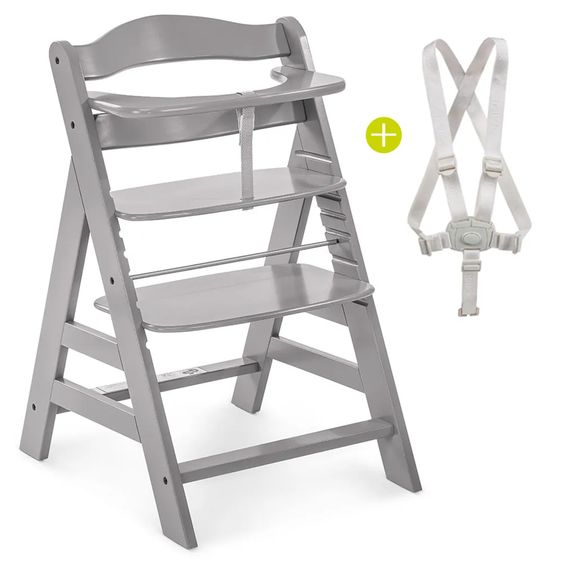 Hauck Alpha Plus Grey 4-tlg. Newborn Set Pastell Bear - Hochstuhl + Neugeborenenaufsatz & Wippe + Sitzkissen Nordic Grey