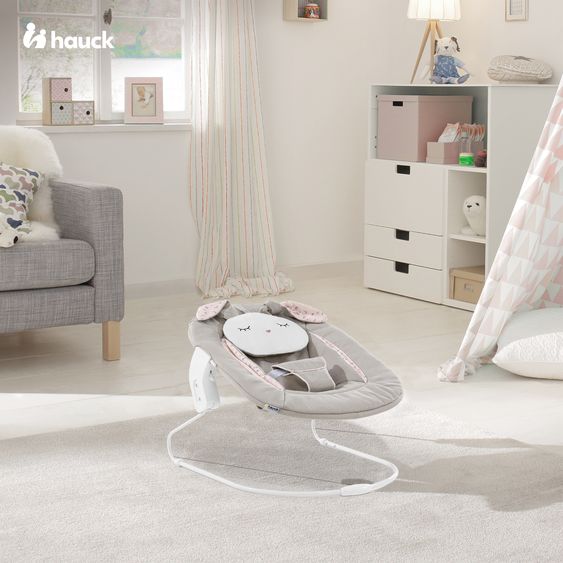 Hauck Alpha Plus Grey 4-tlg. Newborn Set Powder Bunny - Hochstuhl + Neugeborenenaufsatz & Wippe + Sitzkissen Muslin Mineral Rose