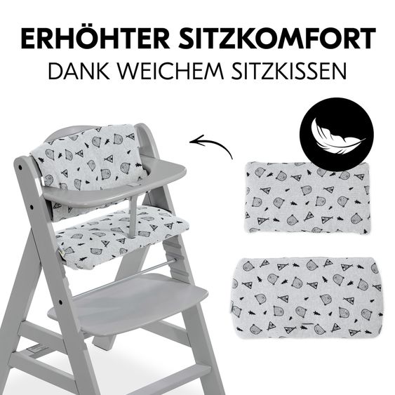 Hauck Alpha Plus Grey 4-piece newborn set Light Grey - high chair + newborn attachment & rocker + Nordic Grey seat cushion