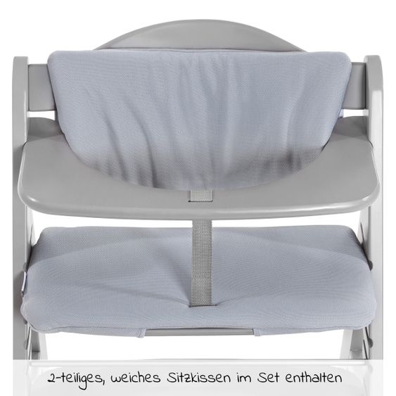 Hauck Alpha Plus Grey Newborn Set - 4-tlg. Hochstuhl + Neugeborenenaufsatz & Wippe Stretch Grey + Sitzkissen