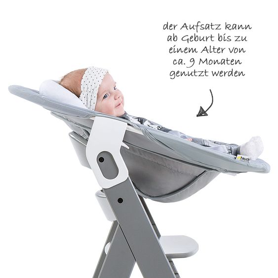 Hauck Alpha Plus Grey Newborn Set - 4-tlg. Hochstuhl + Neugeborenenaufsatz & Wippe Stretch Grey + Sitzkissen