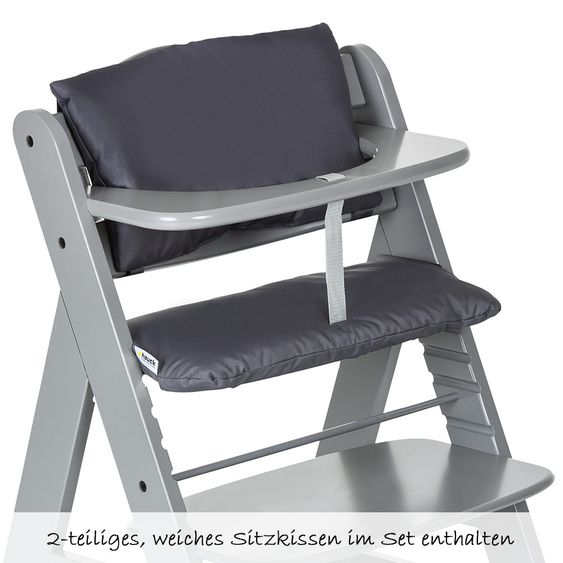 Hauck Alpha Plus Grey Newborn Set - 4-tlg. Hochstuhl + Neugeboreneneinsatz & Wippe Stretch Grey + Sitzpolster