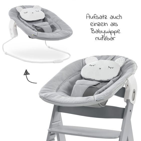 Hauck Alpha Plus Grey Newborn Set Pastell Bear - 4-tlg. Hochstuhl + Neugeborenenaufsatz + Sitzkissen Grau