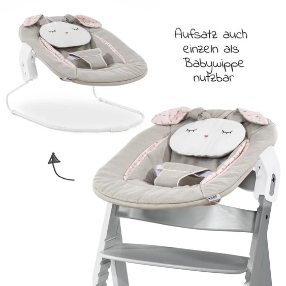 Hauck Alpha Plus Grey 4-piece Newborn Set Powder Bunny - high chair + newborn attachment + seat cushion Grey