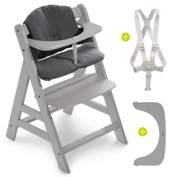 Hauck Alpha Plus Grey XXL Newborn Set - Hochstuhl + 2in1 Aufsatz Bouncer & Wippe + Alpha Tray Essbrett + Sitzverkleinerer + Hochstuhlauflage - Jersey Charcoal