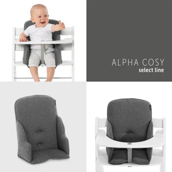 Hauck Alpha Plus Grey XXL Newborn Set - Hochstuhl + 2in1 Aufsatz Bouncer & Wippe + Alpha Tray Essbrett + Sitzverkleinerer + Hochstuhlauflage - Jersey Charcoal