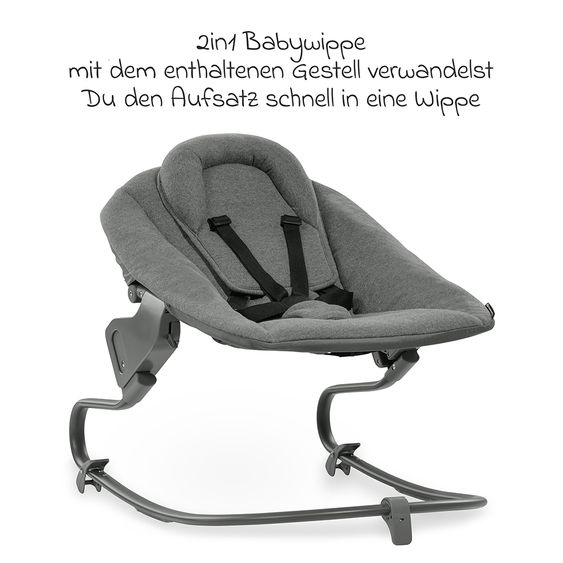 Hauck Alpha Plus Grey XXL Newborn Set - Hochstuhl + 2in1 Aufsatz Bouncer & Wippe + Alpha Tray Essbrett + Sitzverkleinerer + Hochstuhlauflage - Jersey Charcoal