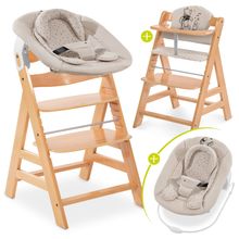 Alpha Plus Natur 4-tlg. Newborn Set Disney Pooh - Hochstuhl + Neugeboreneneinsatz & Wippe + Sitzpolster