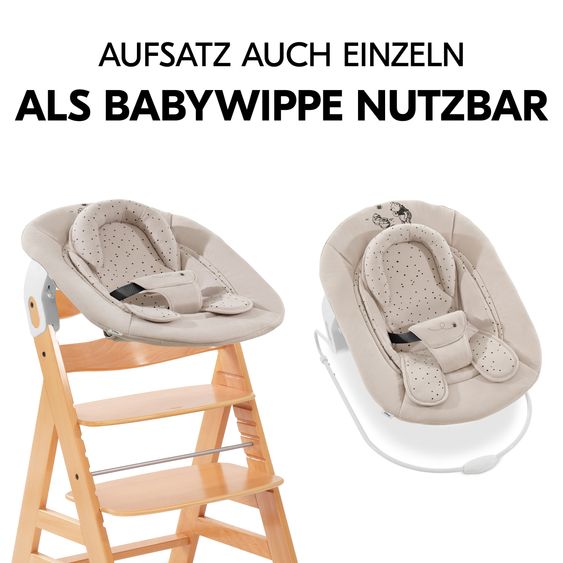 Hauck Alpha Plus Natur 4-tlg. Newborn Set Disney Pooh - Hochstuhl + Neugeboreneneinsatz & Wippe + Sitzpolster