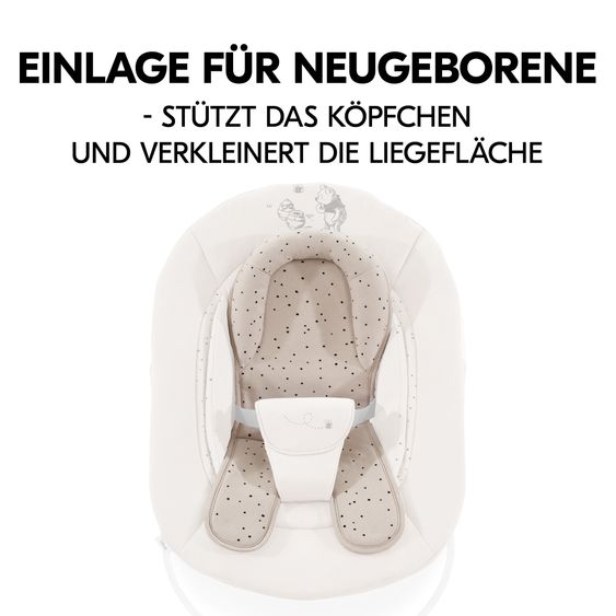 Hauck Alpha Plus Natur 4-tlg. Newborn Set Disney Pooh - Hochstuhl + Neugeboreneneinsatz & Wippe + Sitzpolster