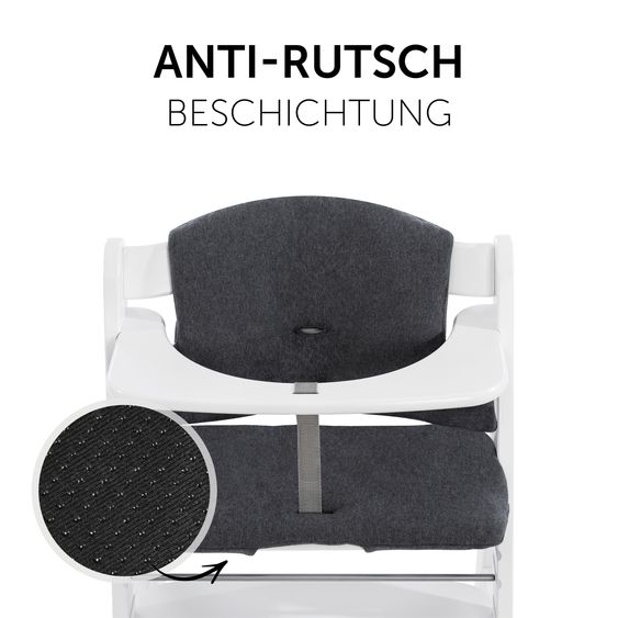 Hauck Alpha Plus Natur 4-tlg. Newborn Set - Hochstuhl + 2in1 Babyaufsatz & Wippe + Sitzkissen - Dark Grey Melange