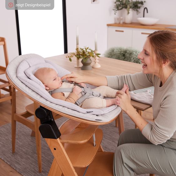 Hauck Alpha Plus Natur 4-tlg. Newbornset Light Grey - Hochstuhl + Neugeborenenaufsatz & Wippe + Sitzkissen Nordic Grey