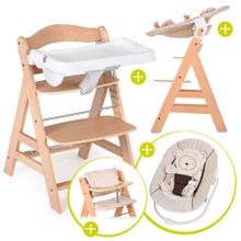 Alpha Plus Natur 5-tlg. XXL Newborn Set - Hochstuhl + 2in1 Neugeboreneneinsatz + Alpha Tray + Sitzpolster