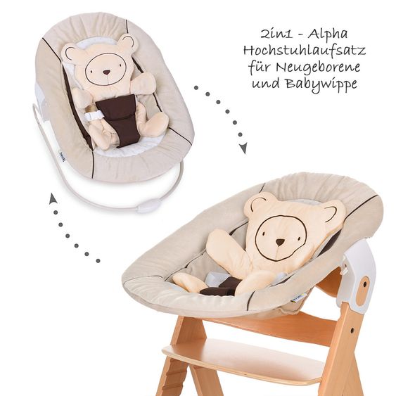 Hauck Alpha Plus Natur 5-tlg. XXL Newborn Set - Hochstuhl + 2in1 Neugeboreneneinsatz + Alpha Tray + Sitzpolster