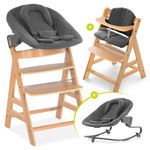 Alpha Plus Nature Newborn Set - 4-piece high chair + attachment & rocker Premium Jersey Charcoal + seat cushion