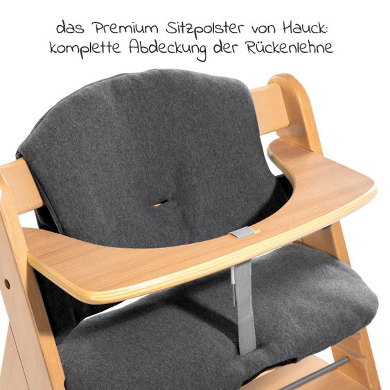 Hauck Alpha Plus Natur Newborn Set - 4-tlg. Hochstuhl + Aufsatz & Wippe Premium Jersey Charcoal + Sitzpolster
