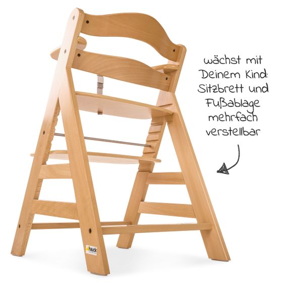 Hauck Alpha Plus Natur Newborn Set - 4-tlg. Hochstuhl + Aufsatz & Wippe Premium Jersey Charcoal + Sitzpolster