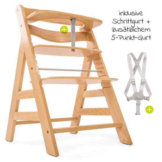 Hauck Alpha Plus Natur Newborn Set - 4-tlg. Hochstuhl + Aufsatz & Wippe Premium Jersey Charcoal + Sitzpolster