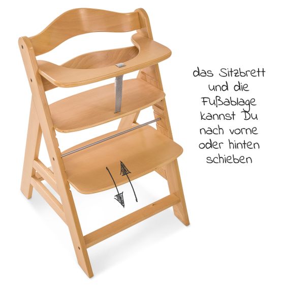 Hauck Alpha Plus Natur Newborn Set - 4-tlg. Hochstuhl + Aufsatz & Wippe Premium Jersey Charcoal + Sitzpolster