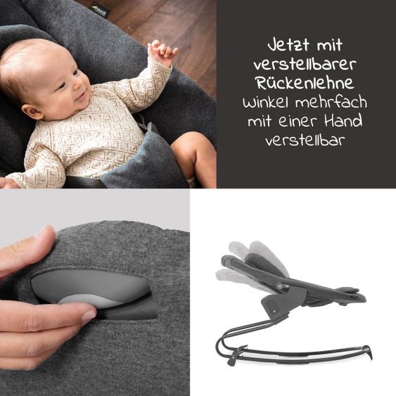 Hauck Alpha Plus Natur Newborn Set - 4-tlg. Hochstuhl + Aufsatz & Wippe Premium Jersey Charcoal + Sitzpolster