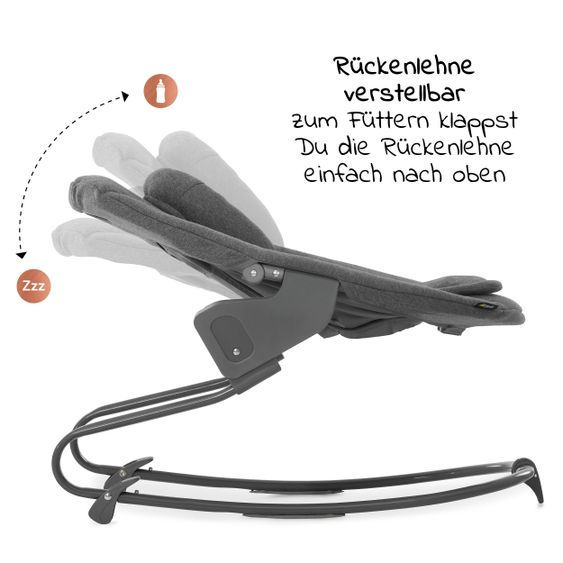 Hauck Alpha Plus Natur Newborn Set - 4-tlg. Hochstuhl + Aufsatz & Wippe Premium Jersey Charcoal + Sitzpolster