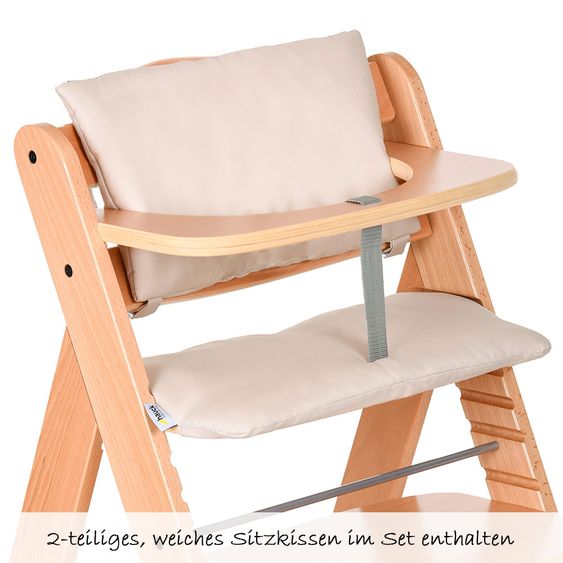 Hauck Alpha Plus Natur Newborn Set - 4-tlg. Hochstuhl + Neugeboreneneinsatz & Wippe Stretch Beige + Sitzpolster