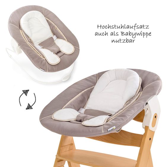 Hauck Alpha Plus Natur Newborn Set - 4-tlg. Hochstuhl + Neugeboreneneinsatz & Wippe Stretch Beige + Sitzpolster