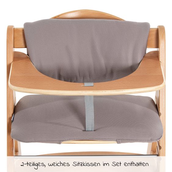 Hauck Alpha Plus Natur Newborn Set Deluxe - 4-tlg. Hochstuhl + Neugeborenenaufsatz (Rückenlehne verstellbar) + Sitzkissen