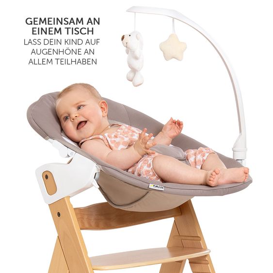 Hauck Alpha Plus Natur Newborn Set Deluxe - 4-tlg. Hochstuhl + Neugeborenenaufsatz (Rückenlehne verstellbar) + Sitzkissen