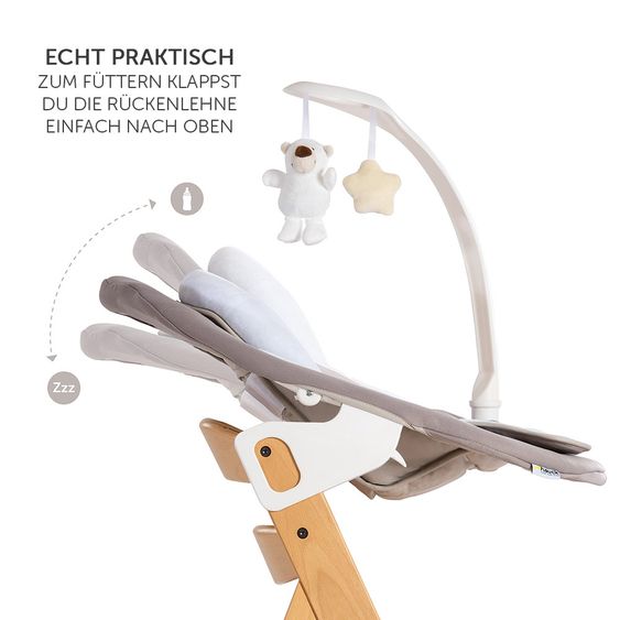 Hauck Alpha Plus Natur Newborn Set Deluxe - 4-tlg. Hochstuhl + Neugeborenenaufsatz (Rückenlehne verstellbar) + Sitzkissen