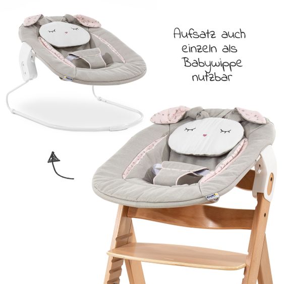 Hauck Alpha Plus Natur Newborn Set Powder Bunny - 4-tlg. Hochstuhl + Neugeborenenaufsatz + Sitzkissen Beige