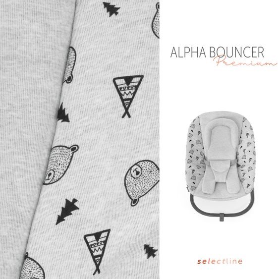 Hauck Alpha Plus Natur XL Newborn Set - Hochstuhl + 2in1 Aufsatz + Alpha Tray Essbrett + Sitzauflage - Nordic Grey