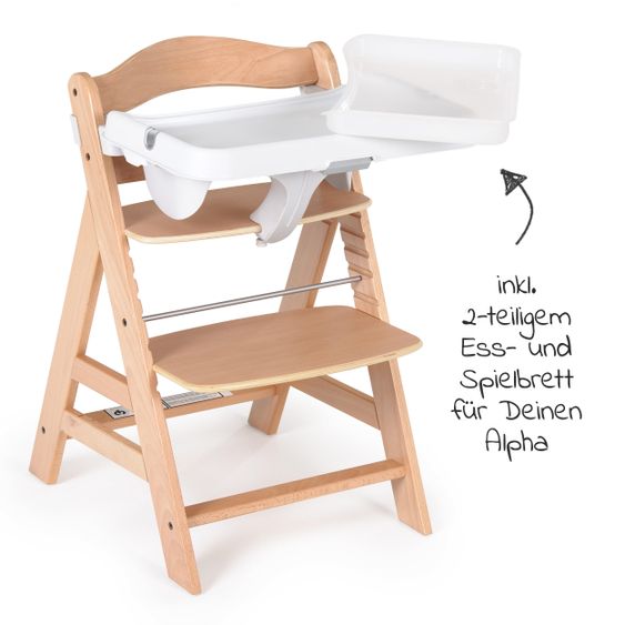 Hauck Alpha Plus Nature XL Newborn Set - High Chair + 2in1 Attachment + Alpha Tray Eating Board + Seat Cover - Nordic Grey