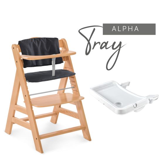 Hauck Set Neonato 5 pz Alpha Plus Seggiolone + Dondolo 2in1 Premium in Dark Grey + Alpha Tray Tavoletta per Pasti + Riduttore Jersey + Cuscino per Seggiolone in Melange Charcoal - Naturale