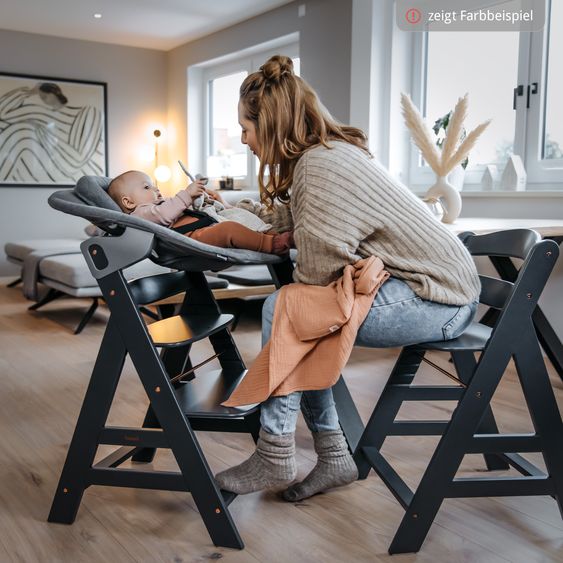 Hauck Set Neonato 5 pz Alpha Plus Seggiolone + Dondolo 2in1 Premium in Dark Grey + Alpha Tray Tavoletta per Pasti + Riduttore Jersey + Cuscino per Seggiolone in Melange Charcoal - Naturale