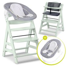 Alpha Plus Newborn Set - Hochstuhl + Bouncer 2in1 in Stretch Grey + Sitzkissen Deluxe in Grau - Mint