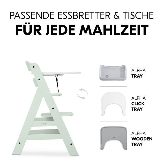 Hauck Alpha Plus Newborn Set - Highchair + Bouncer 2in1 in Stretch Grey + Deluxe Seat Cushion in Grey - Mint