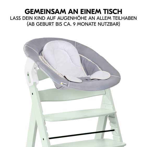 Hauck Alpha Plus Newborn Set - Highchair + Bouncer 2in1 in Stretch Grey + Deluxe Seat Cushion in Grey - Mint