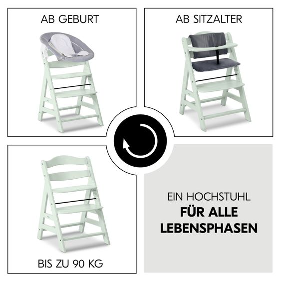 Hauck Alpha Plus Newborn Set - Highchair + Bouncer 2in1 in Stretch Grey + Deluxe Seat Cushion in Grey - Mint