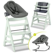 Alpha Plus Newborn Set - Highchair + Bouncer 2in1 Premium in Dark Grey + Deluxe Seat Cushion in Grey - Mint