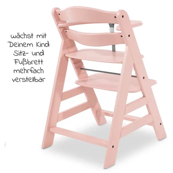 Hauck Alpha Plus Rose 4-tlg. Newborn Set - Hochstuhl + 2in1 Neugeborenen-Aufsatz & Wippe + Hochstuhlauflage - Jersey Charcoal