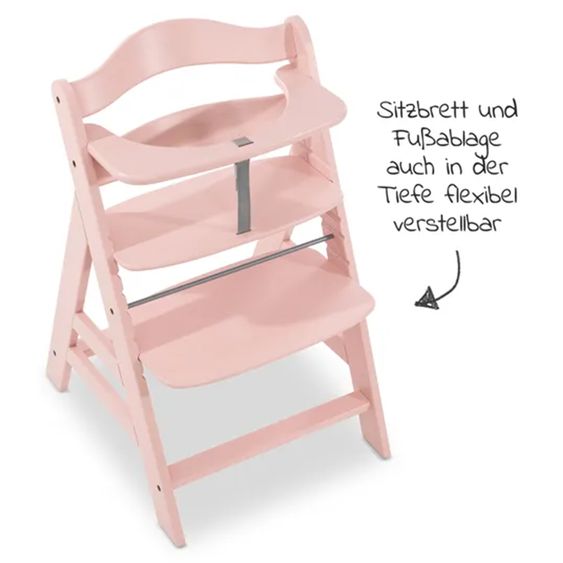 Hauck Alpha Plus Rose 4-tlg. Newborn Set - Hochstuhl + 2in1 Neugeborenen-Aufsatz & Wippe + Hochstuhlauflage - Jersey Charcoal