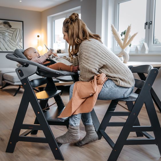 Hauck Alpha Plus Rose 4-tlg. Newborn Set - Hochstuhl + 2in1 Neugeborenen-Aufsatz & Wippe + Hochstuhlauflage - Jersey Charcoal