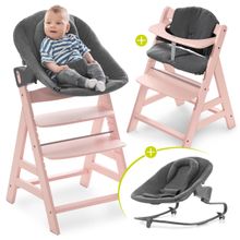 Alpha Plus Rose Newborn Set - 4-piece high chair + attachment & rocker Premium (adjustable) Jersey Charcoal + seat cushion