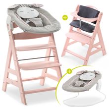 Alpha Plus Rose Newborn Set Powder Bunny - 4-tlg. Hochstuhl + Neugeborenenaufsatz + Sitzkissen Grey