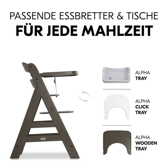 Hauck Alpha Plus Select Charcoal 4-tlg. Newborn Set Disney - Hochstuhl + 2in1 Babyaufsatz & Wippe Bambi + Sitzkissen Minnie Mouse - Rose