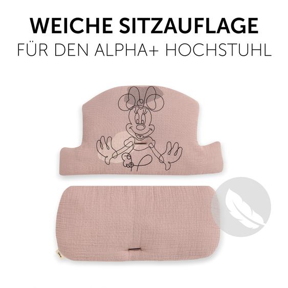Hauck Alpha Plus Select Charcoal 4-tlg. Newborn Set Disney - Hochstuhl + 2in1 Babyaufsatz & Wippe Bambi + Sitzkissen Minnie Mouse - Rose